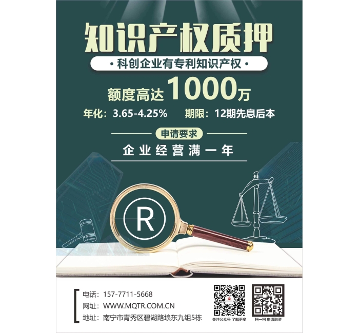 知识产权质押（额度最高1000万，期限12个月利率4.16%起）